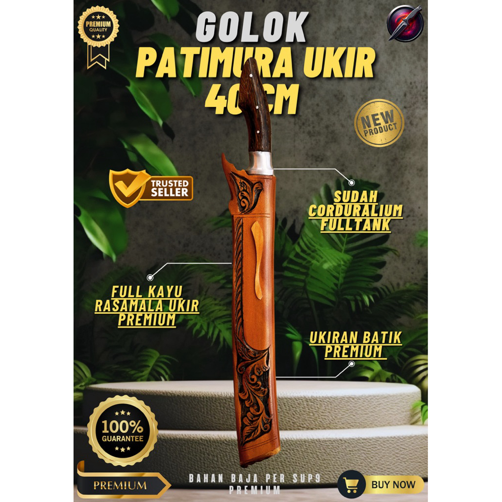 [PERKAKAS ORIGINAL] GOLOK KEBUN PATIMURA UKIR 40cm GOLOK BAJA SUPER TAJAM Baja SUP9 Asli Original
