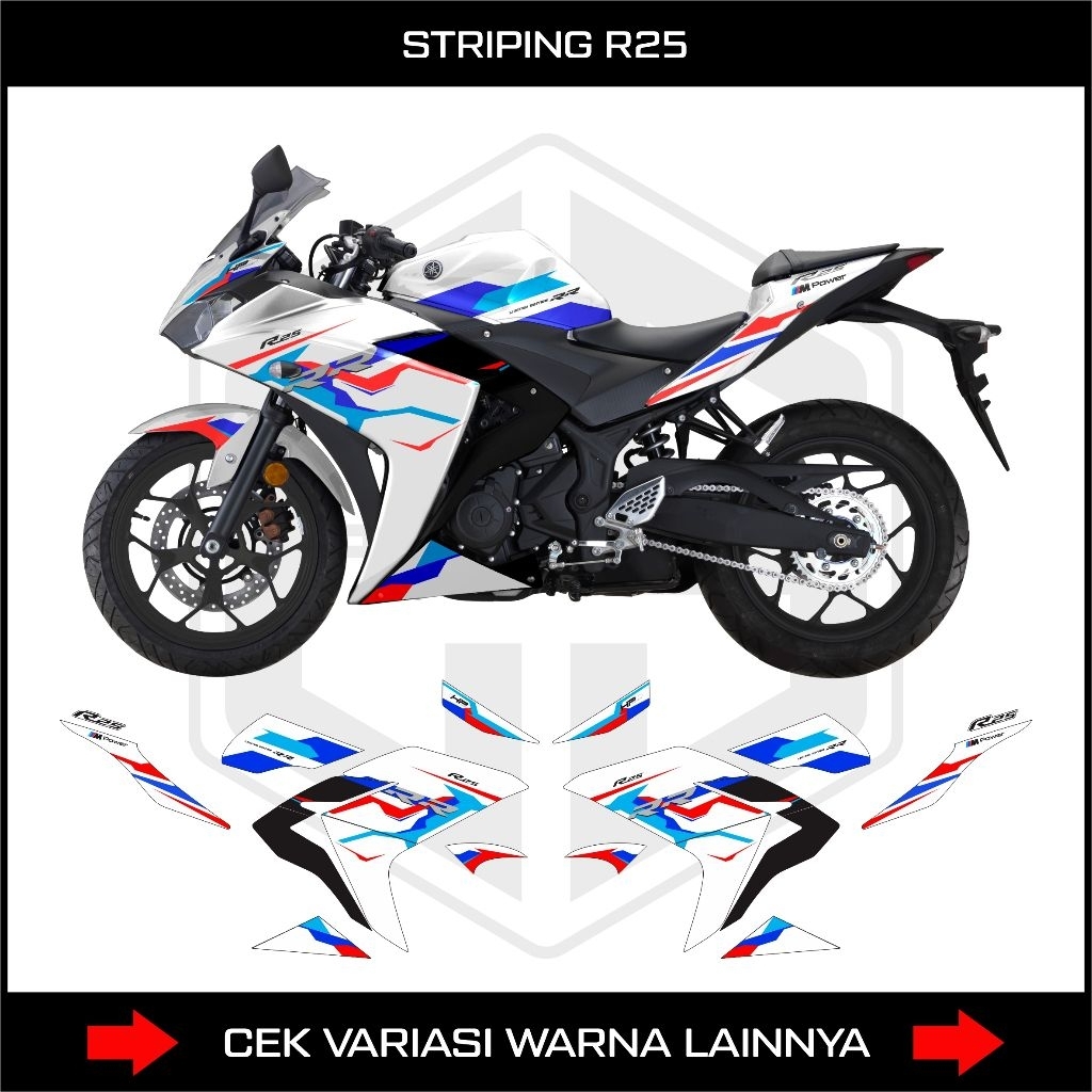 Decal Striping Motor R25 Old Livery Bmw Tricolor / Sticker Yamaha Yzf R25 Lama / Aksesoris Stiker R2