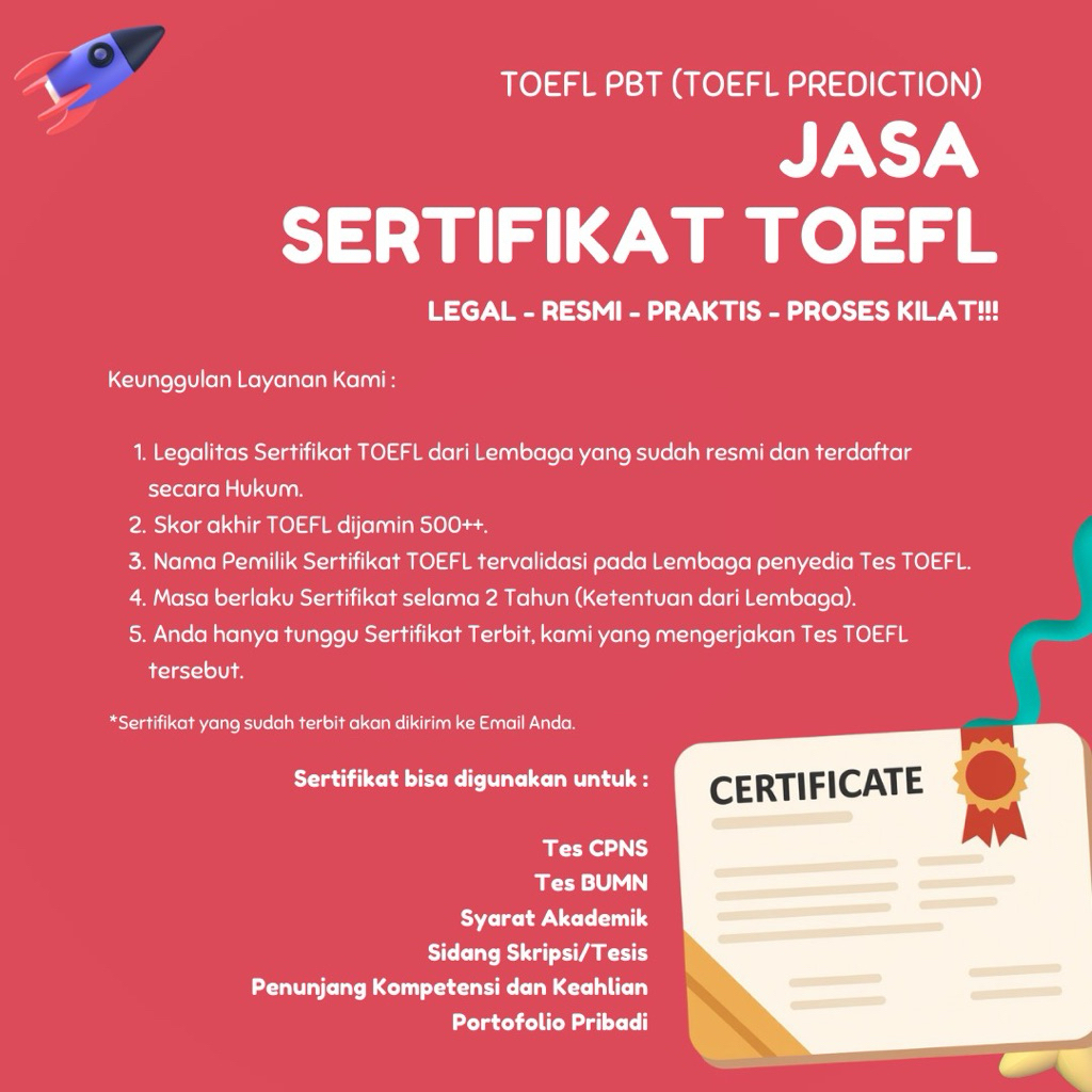 Layanan TOEFL Prediction Berbasis ITP (Prediction / Preparation) - Dokumen Digital ke Email Pembeli