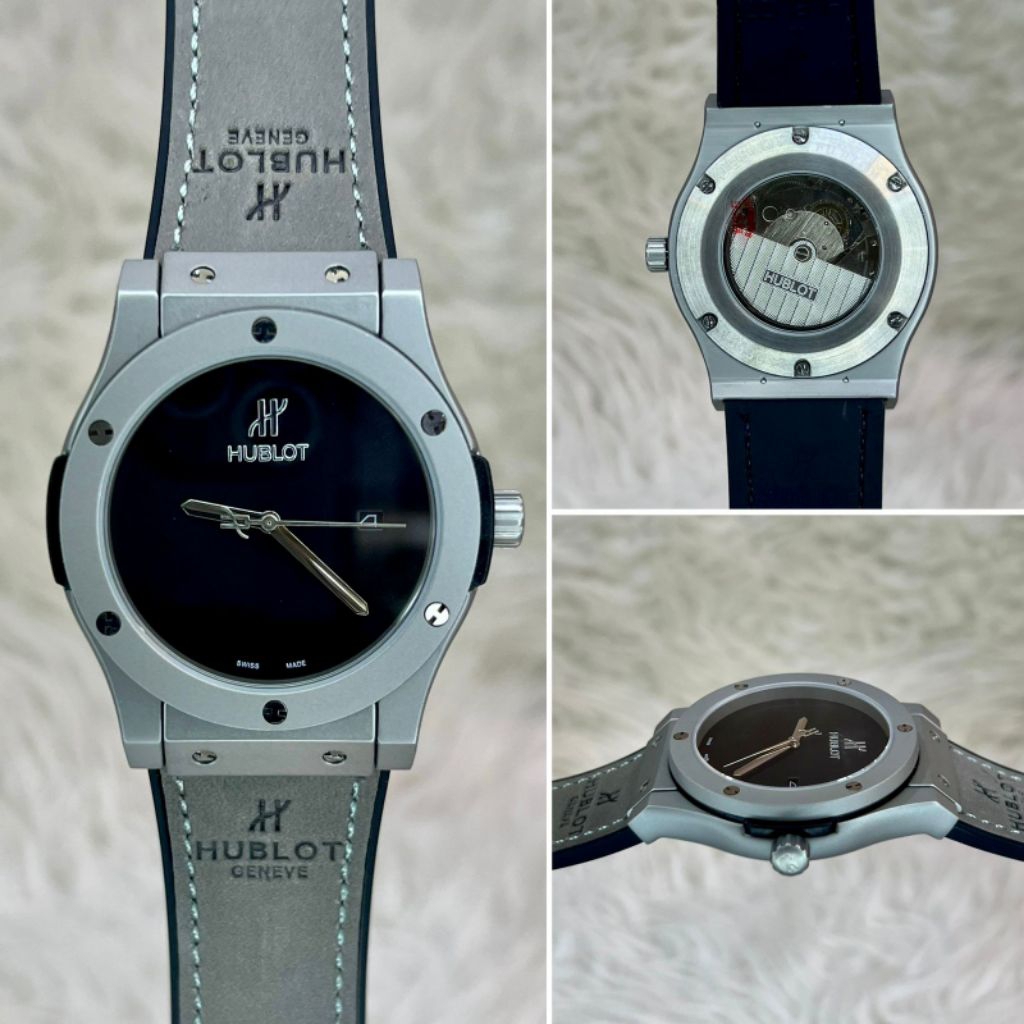 Jam Tangan Pria Hublot Geneva Automatic – Elegan Mewah, Transparent Case Back, Premium Leather Strap