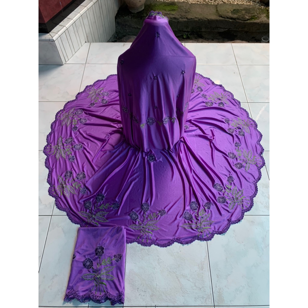 MUKENA SETELAN TRIKO BORDIR / TELENGKUNG / SETELAN ATAS BAWAH (UNGU)