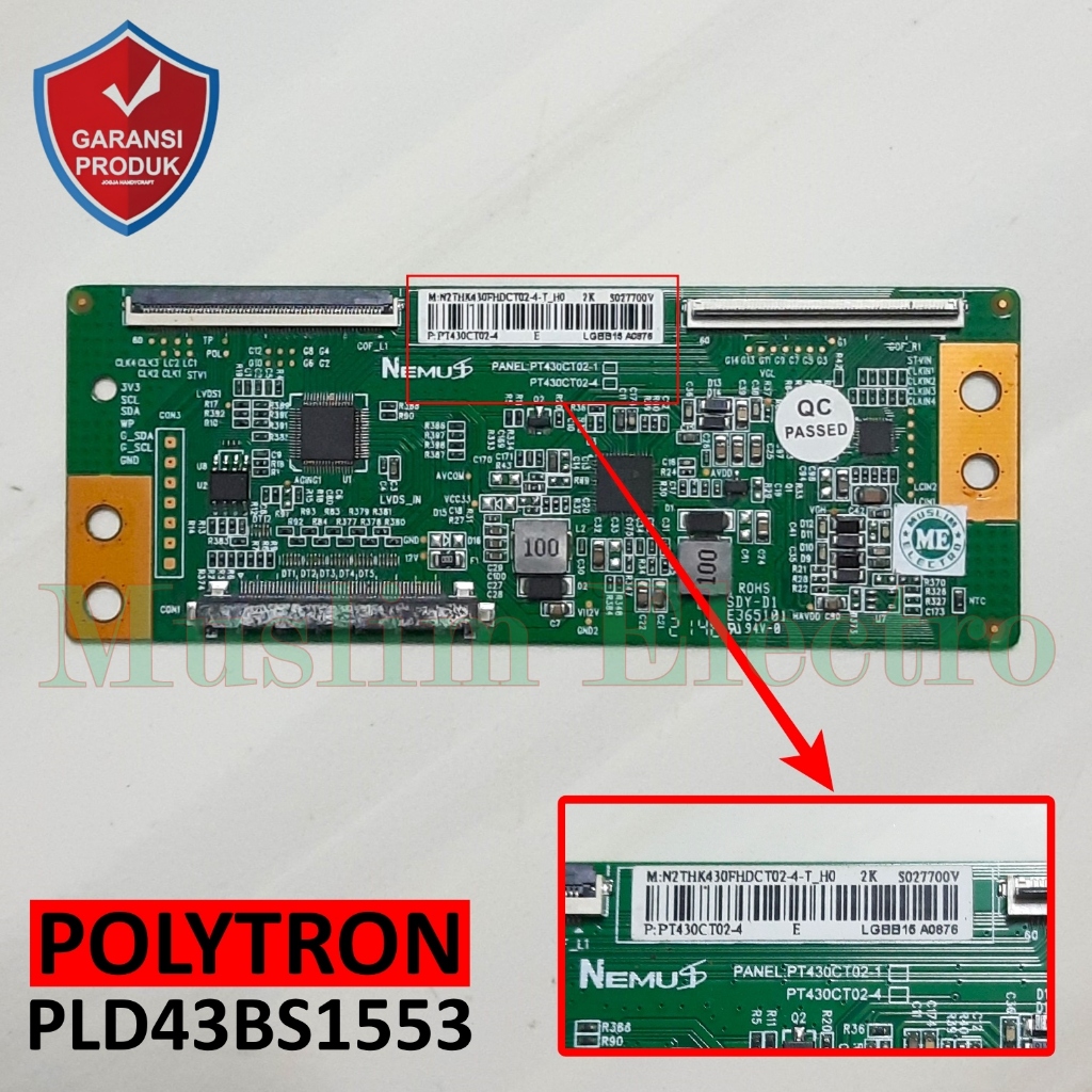 Tcon LED TV Polytron PLD43BS1553 43BS1553 PT430CT02-4