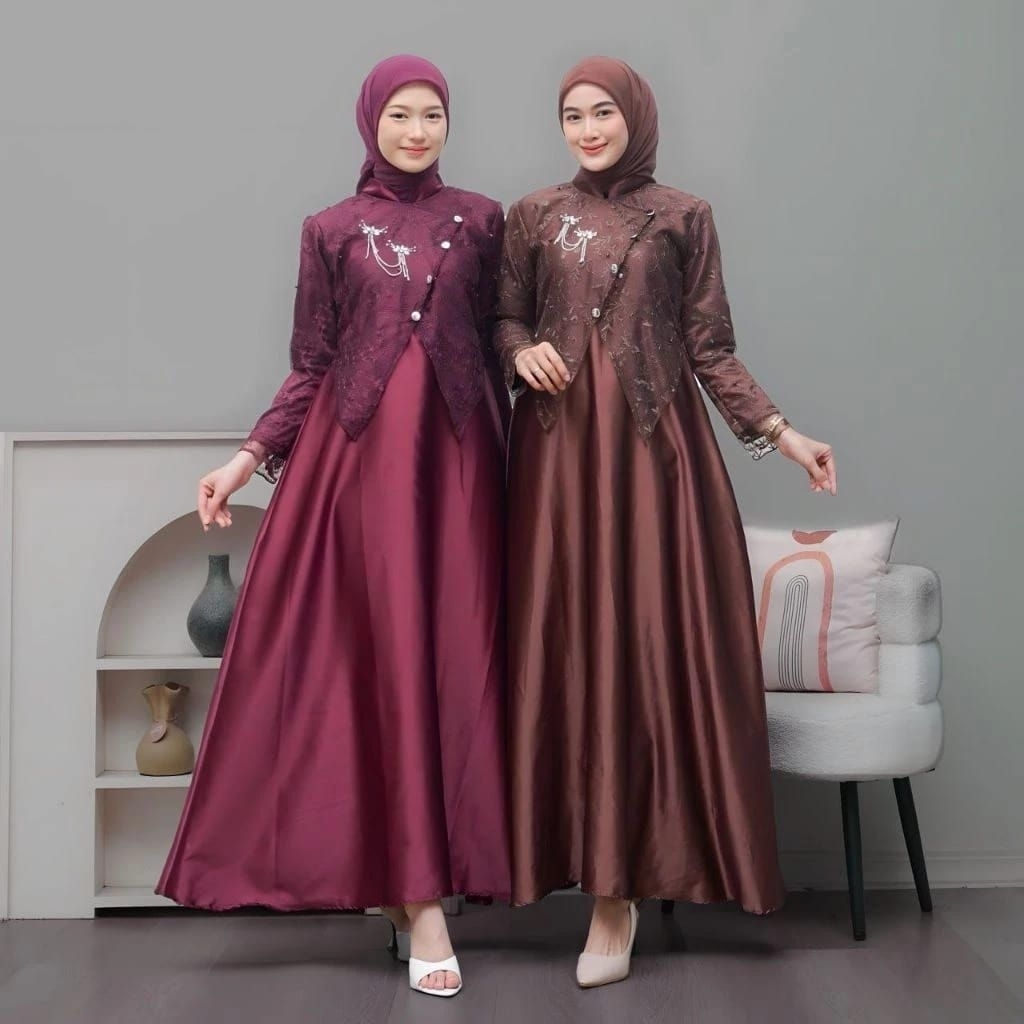 (ADA JUMBO) SAHARA Gamis Brokat Modern Premium Dress Pesta Busui Lebaran 2026 Velvet Mix Brukat Paye