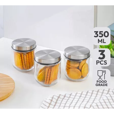 Informa Elemental Kitchen 350 ml Set 3 pcs Shera Stoples Kaca Jar Tempat Simpan Snack Dan