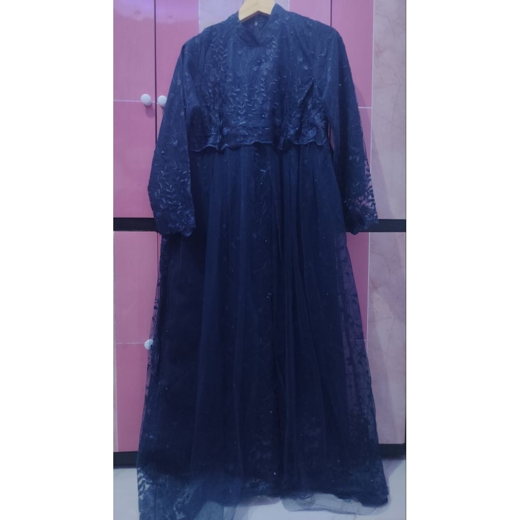 Gamis Brukat Navy Sekali Pakai