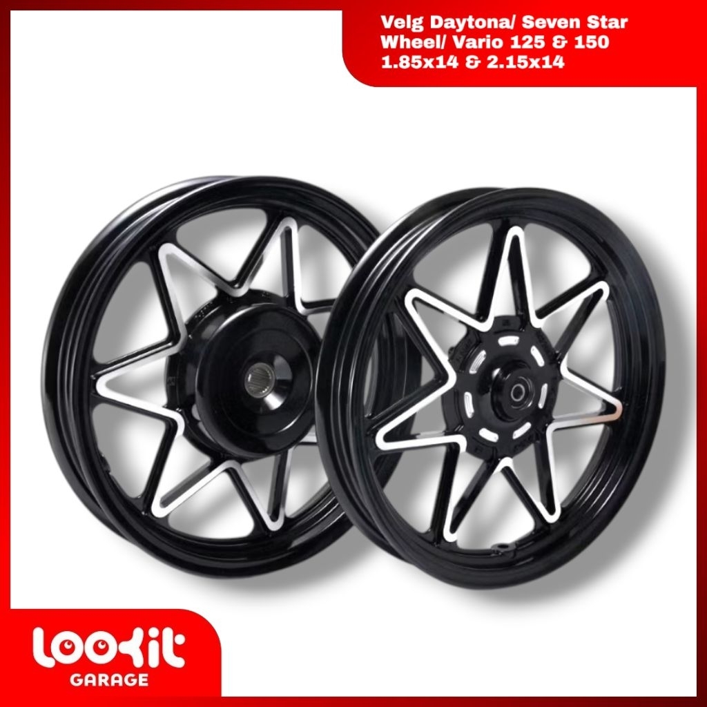 Velg Original Daytona/ Model Seven Star/ Ring 14/ Motor Vario 160 CBS, Vario 125/150, Hitam velg day