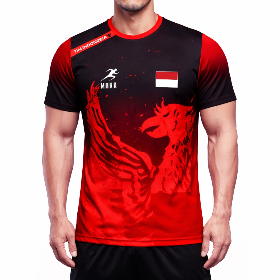 MARK SHIRT RED PRINTED GARUDA INDONESIA KAOS OLAHRAGA WUSHU ORIGINAL