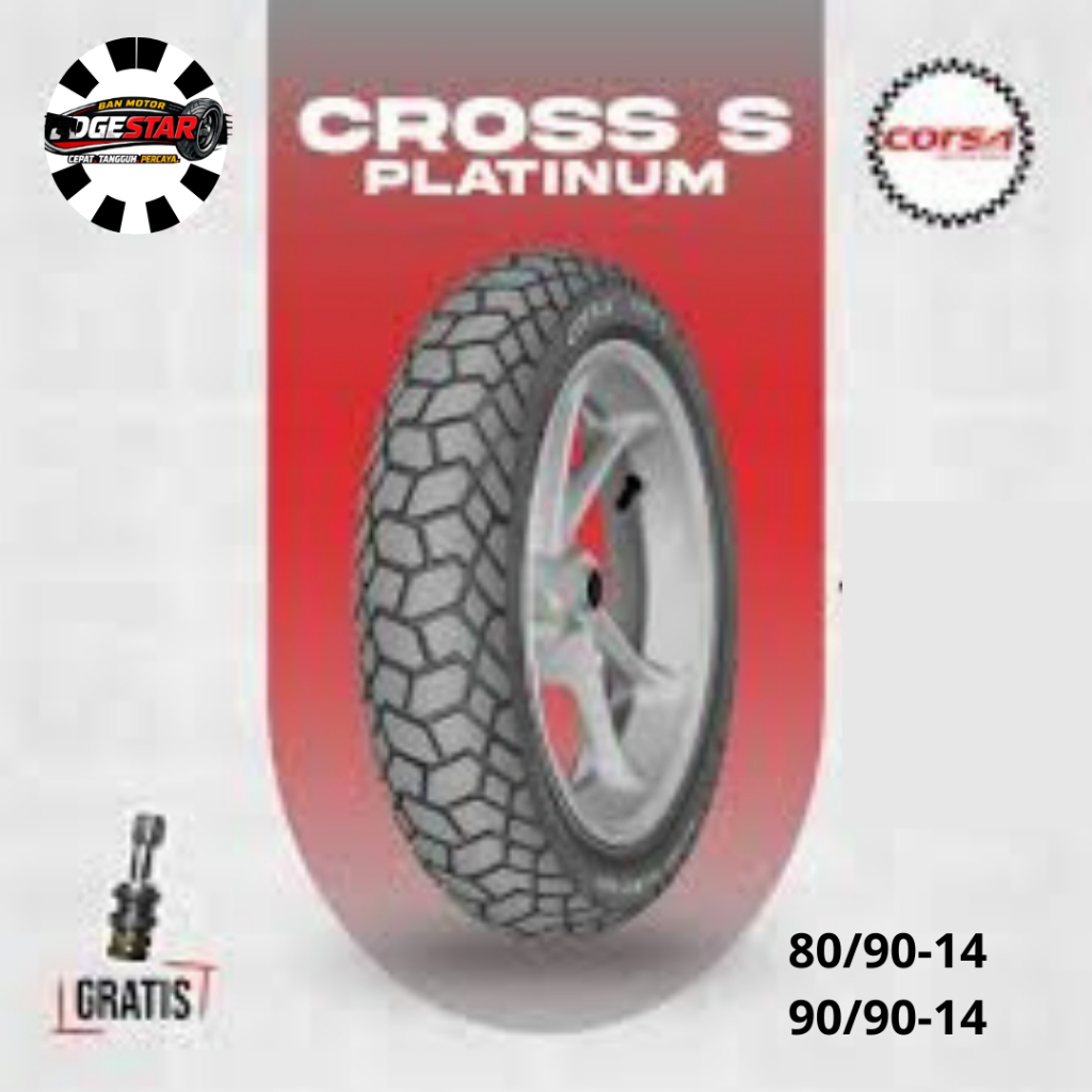 BAN CORSA RING 14 80/90 90/90 CROSS PLATINUM SATUAN/SEPASANG BAN TUBELES MOTOR MATIC
