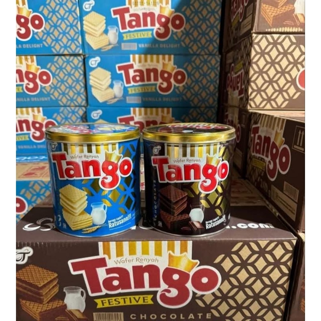 Tango Wafer Kaleng Festive 300g – Wafer Renyah Vanilla & Chocolate | Biskuit Kaleng Premium Cocok un