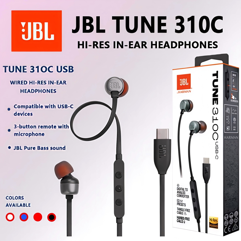 JBL Headset 310C Type C Earphone Super Bass Handsfree Kabel Original
