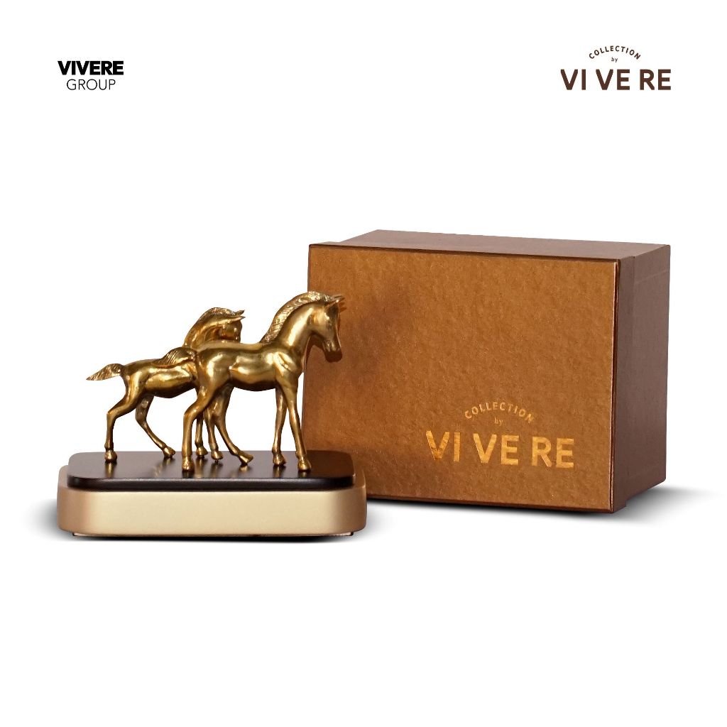 VIVERE Pajangan Meja Free Stand Two Horses 18x14cm w/ Gift Box
