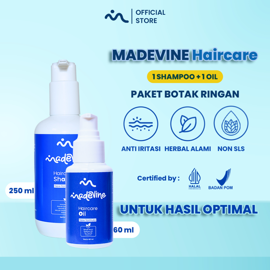 Madevine Hair Oil Paket Madevine Hair Oil Dan Shampoo - Perawatan Rambut Rontok Kebotakan Sudah BPOM