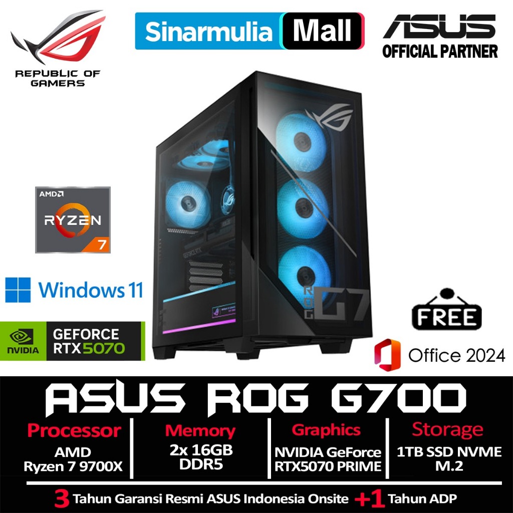 ASUS PC ROG DESKTOP GM700TZ Ryzen 7 9700X RTX5070 PRIME 1TB SSD 32GB Win11+OHS