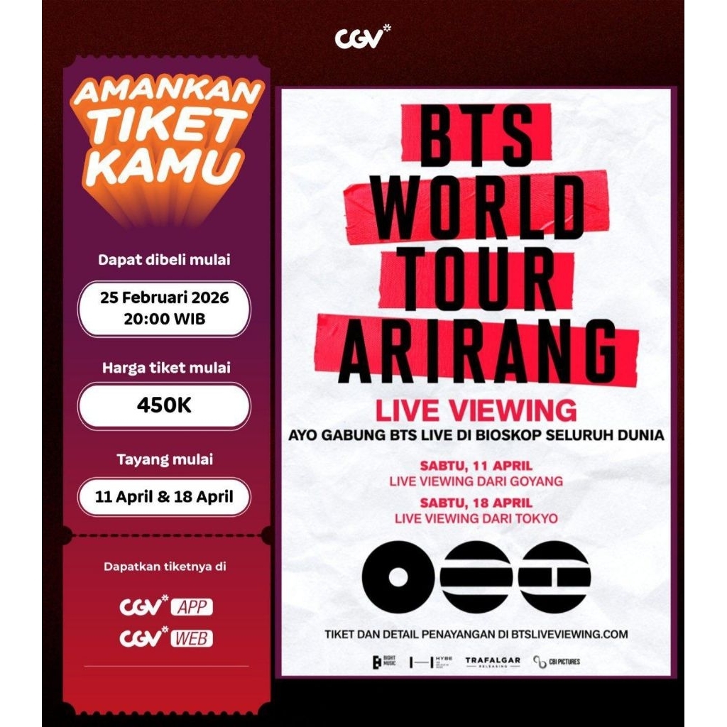 Limited BTS World Tour "Arirang" Live Viewing CGV Ticket