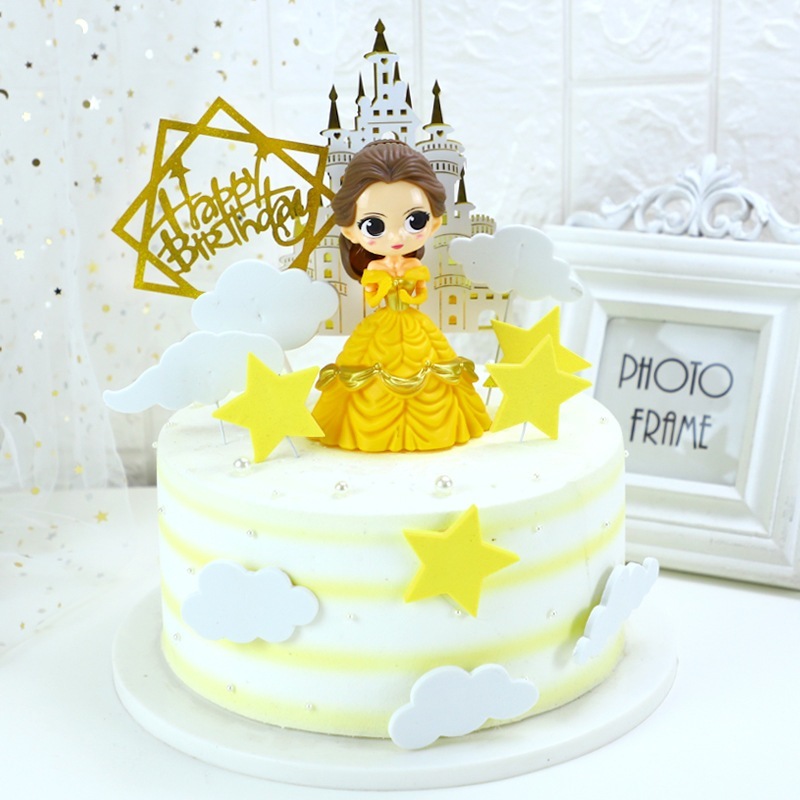 Topper Cake Princess Belle Kuning/ Hiasan dan Dekorasi Kue Ulang Tahun/ Topper Princess Belle