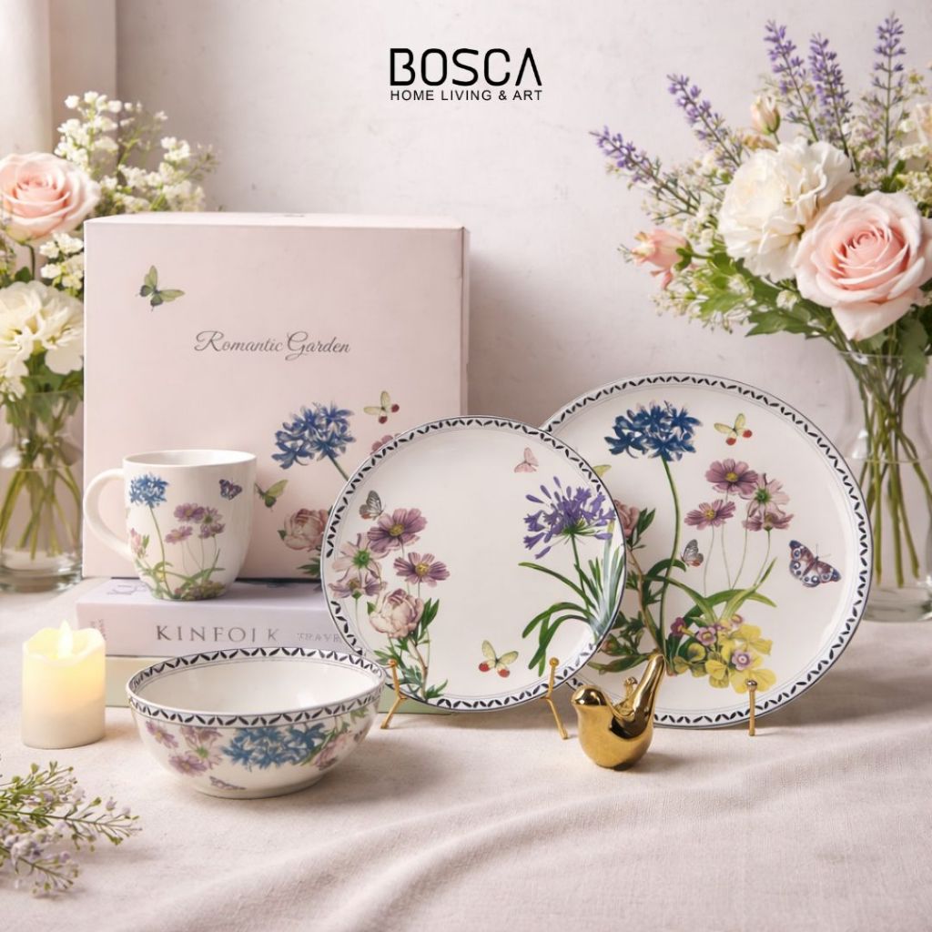 Bosca Living - Jardin Dinner set 2 / Hampers Set Gelas dan Piring Cantik / Piring Mangkok Gelas Kera