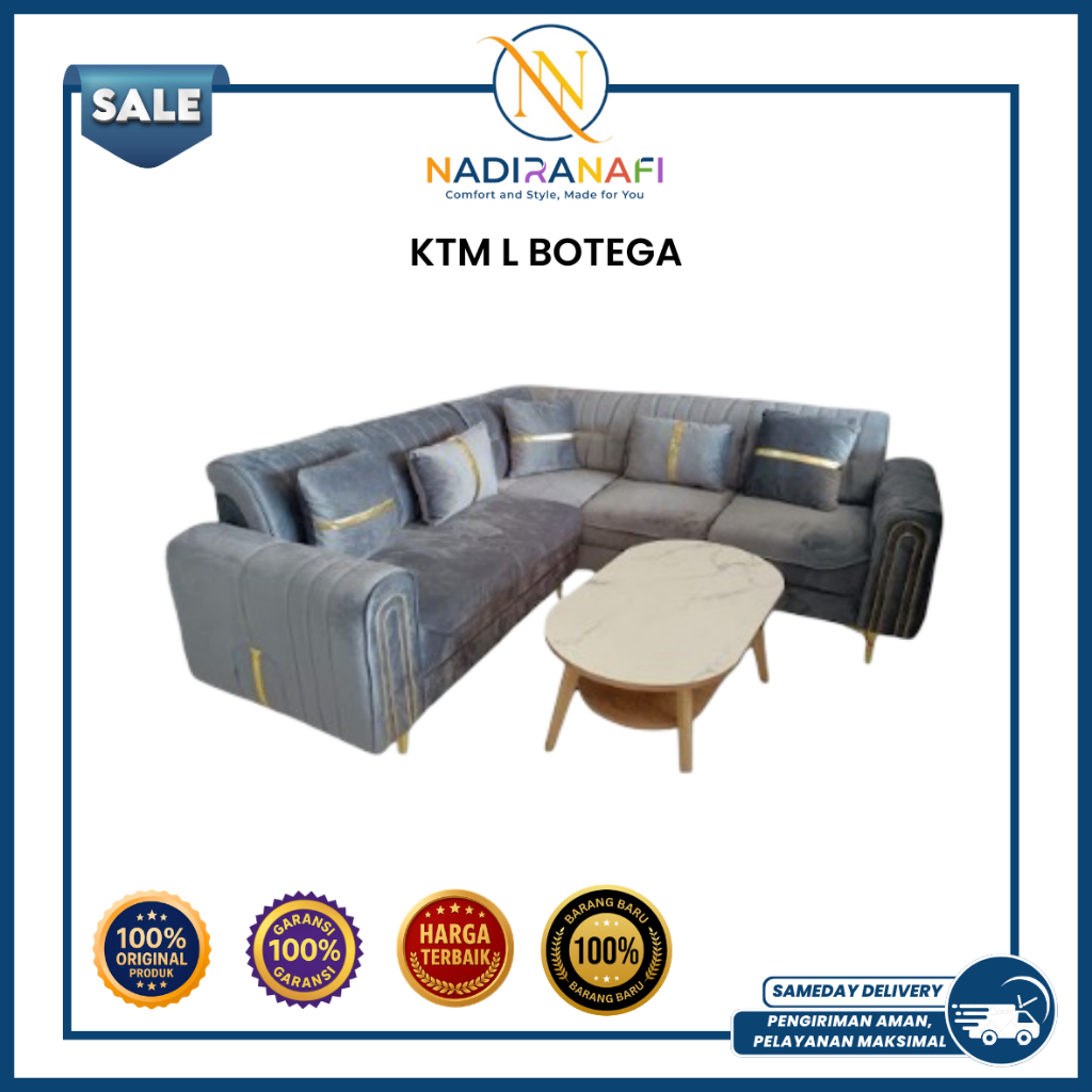 NADIRANAFI Sofa L Botega Minimalis Modern Kursi Tamu Sudut L-Shape Kulit Sintetis Mewah