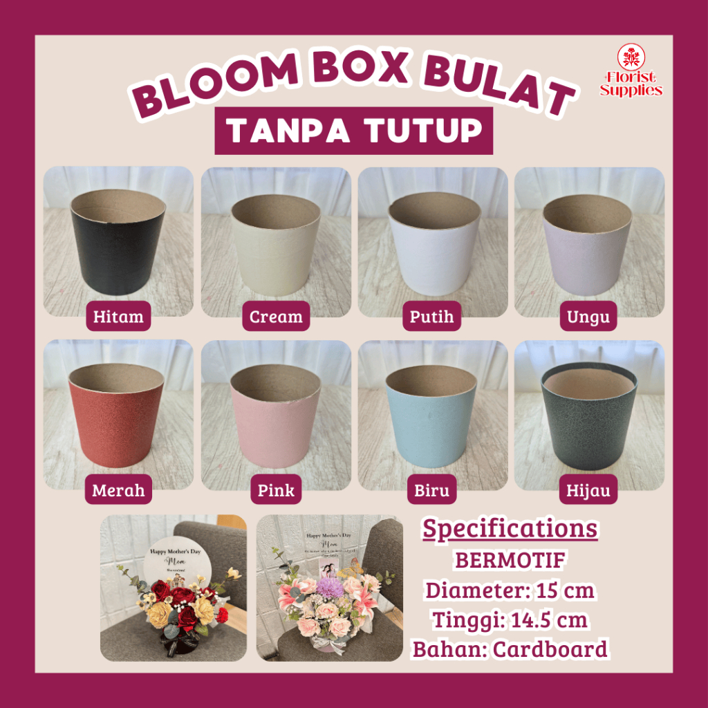 Bloom Box Bulat Bermotif Tanpa Tutup Box Bunga Kotak Bunga Round Flower Box Gift Box Buket Bunga