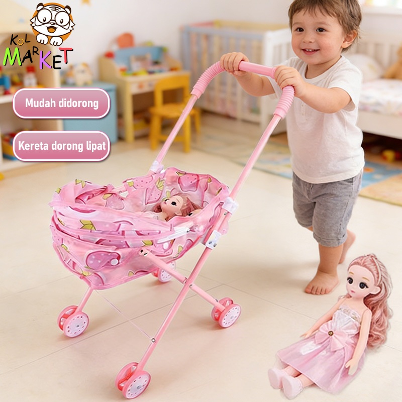 Mainan Stroller Boneka Bayi Kereta Dorong Anak Rumah Bermain Troli Boneka Dapat Mainan Anak