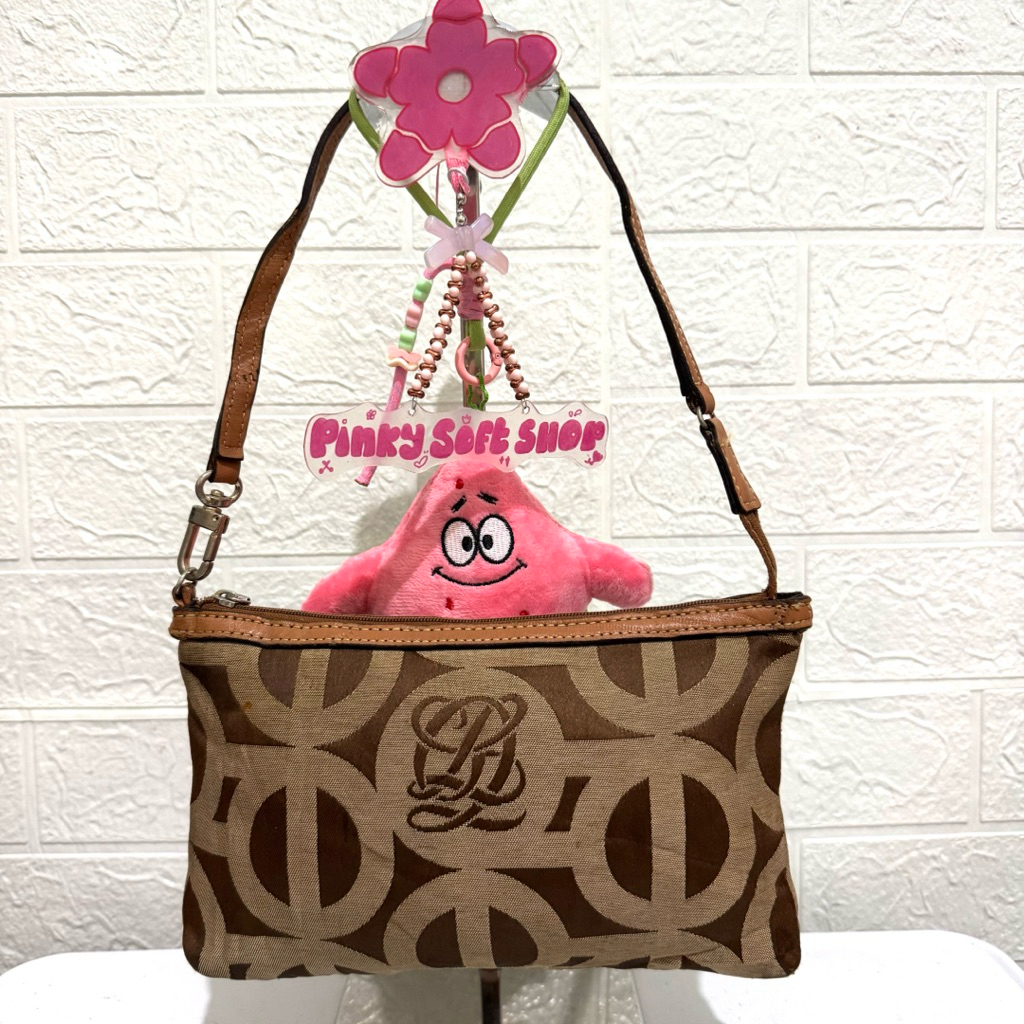 tas shoulder bag louis quatorze. tas ketek LQ kulit asli mix denim. tas ketek prelop. coklat