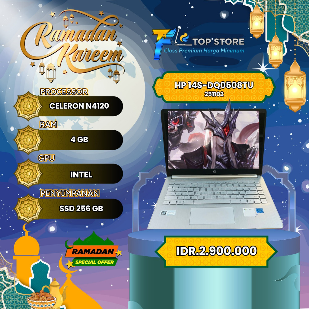LAPTOP HP 14S-DQ0508TU CELERON N4120 RAM 4 SSD 256GB BACKLITE