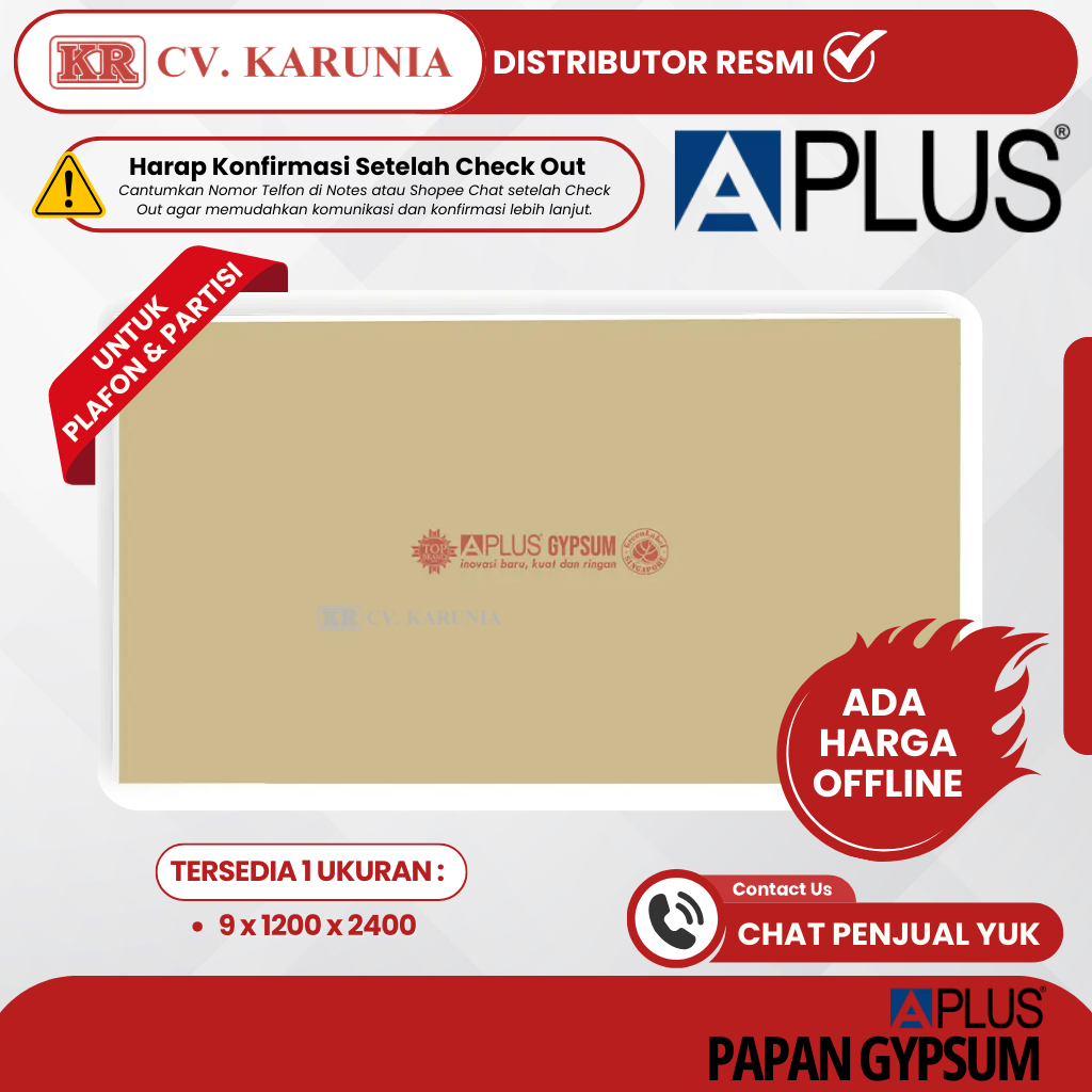Aplus Gypsum Standart 9mm | Gypsum Board | Papan Gipsum Board Plafon Partisi Dinding Kualitas Terbai