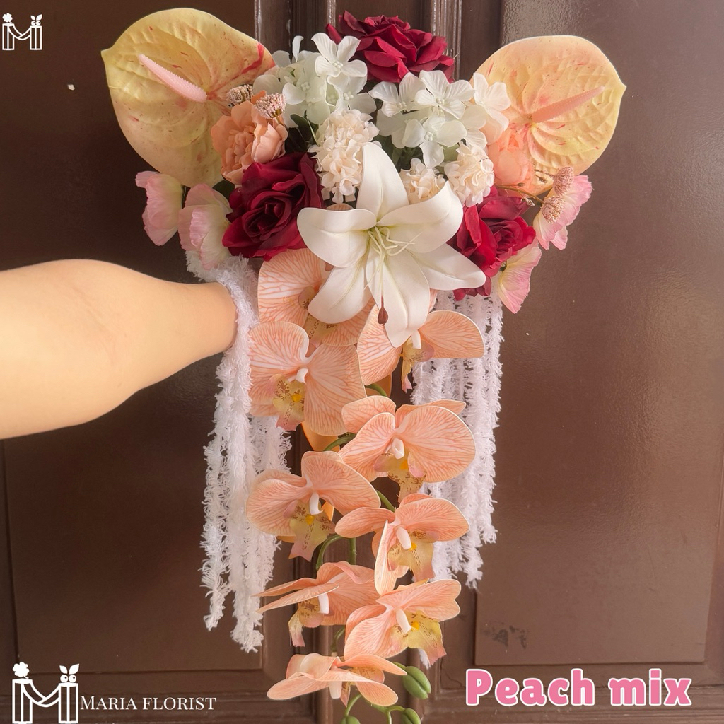 Wedding Handbouquet Juntai Casade Buket Bunga Pernikahan Artificial - Buket Pengantin Anggrek - Buke