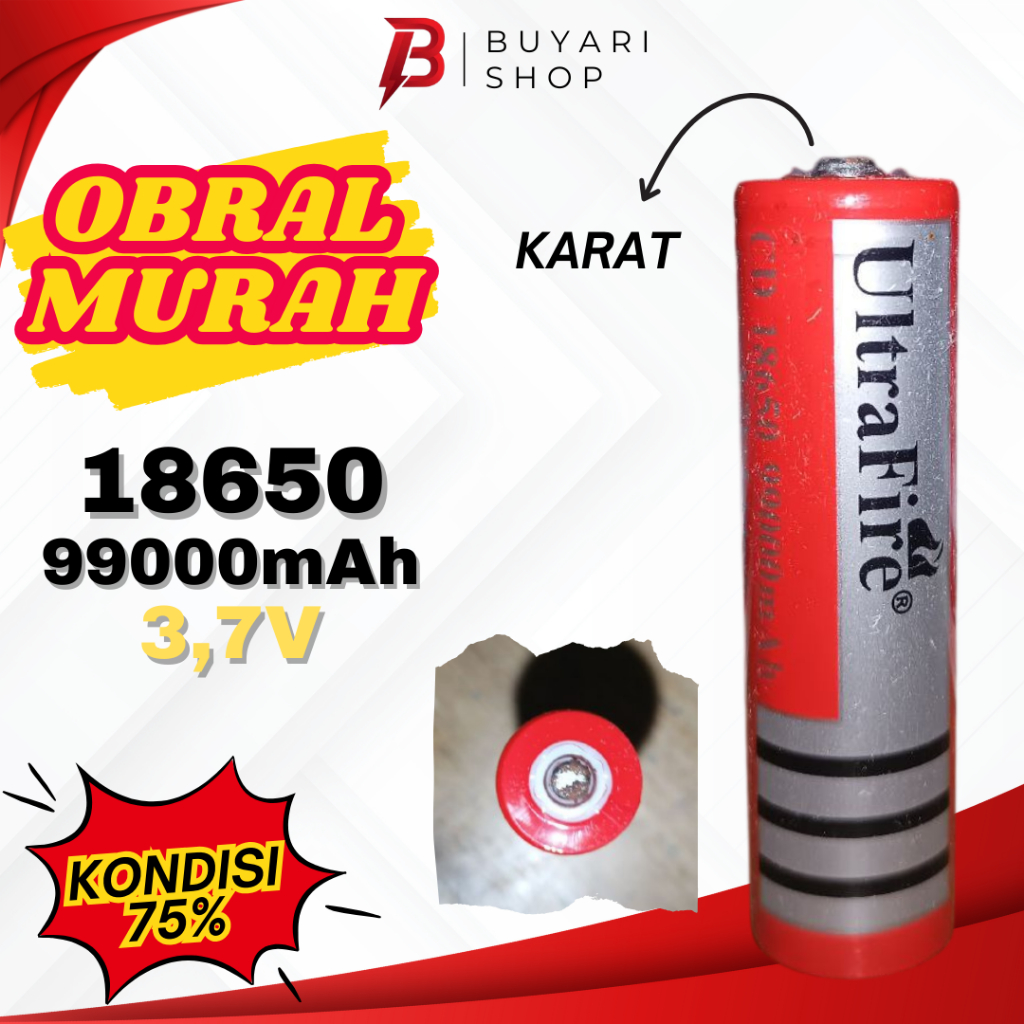 Baterai 18650 Ultra Firc Kondisi 75% 1 PCS Batre Kipas Angin Portabel PowerBank Senter