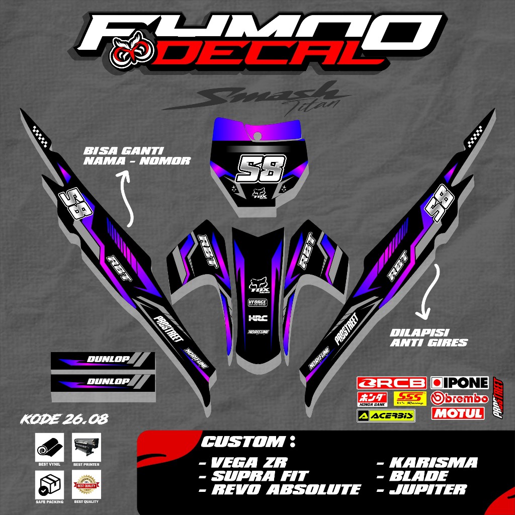 (NEW) STICKER DECAL STRIPING RBT HONDA SMASH TITAN 155 CUSTOM SUPERMOTO TERBARU KODE 26.08