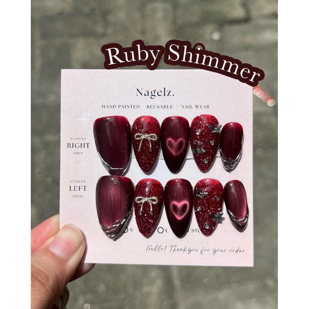 Ruby Shimmer - PRESS ON NAIL / KUKU PALSU / NAIL ART / KUKU PALSU MURAH / KUKU PALSU MEDAN / PRESS O
