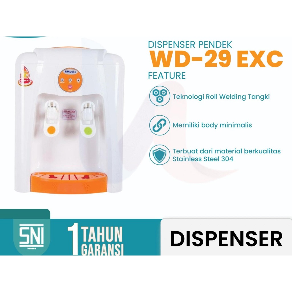 Miyako Dispenser Pendek WD-29 EXC / WD-29 PXC – Air Panas & Normal | Galon Atas