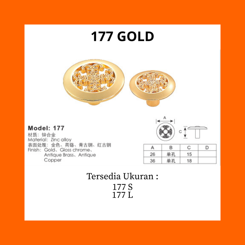 Handle 177 GOLD | Handle Tarikan Laci | Tarikan Pintu Laci Minimalis