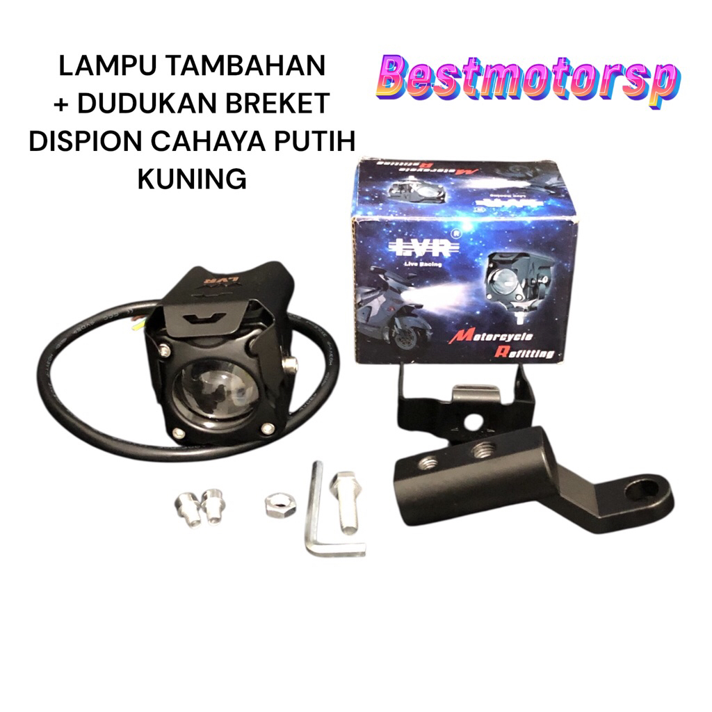 Lampu Sorot Tembak LED Kotak LVR High Low 2 Warna Kuning Putih + Dudukan Spion Motor Universal 12V 1