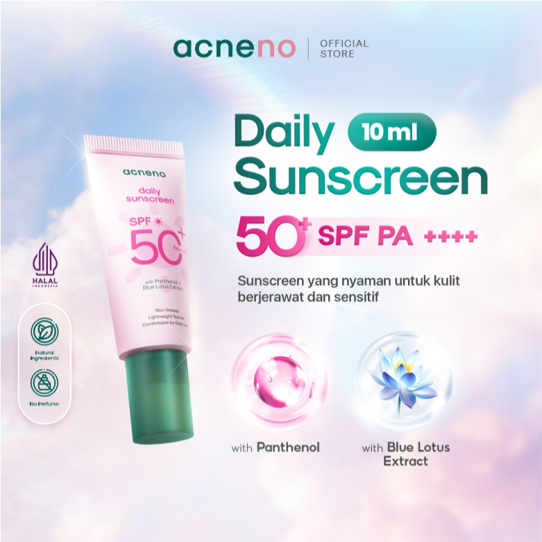 [NEW SIZE] Panthenol & Blue Lotus Extract Acneno Daily Sunscreen Untuk Kulit Berjerawat & Nyaman Unt