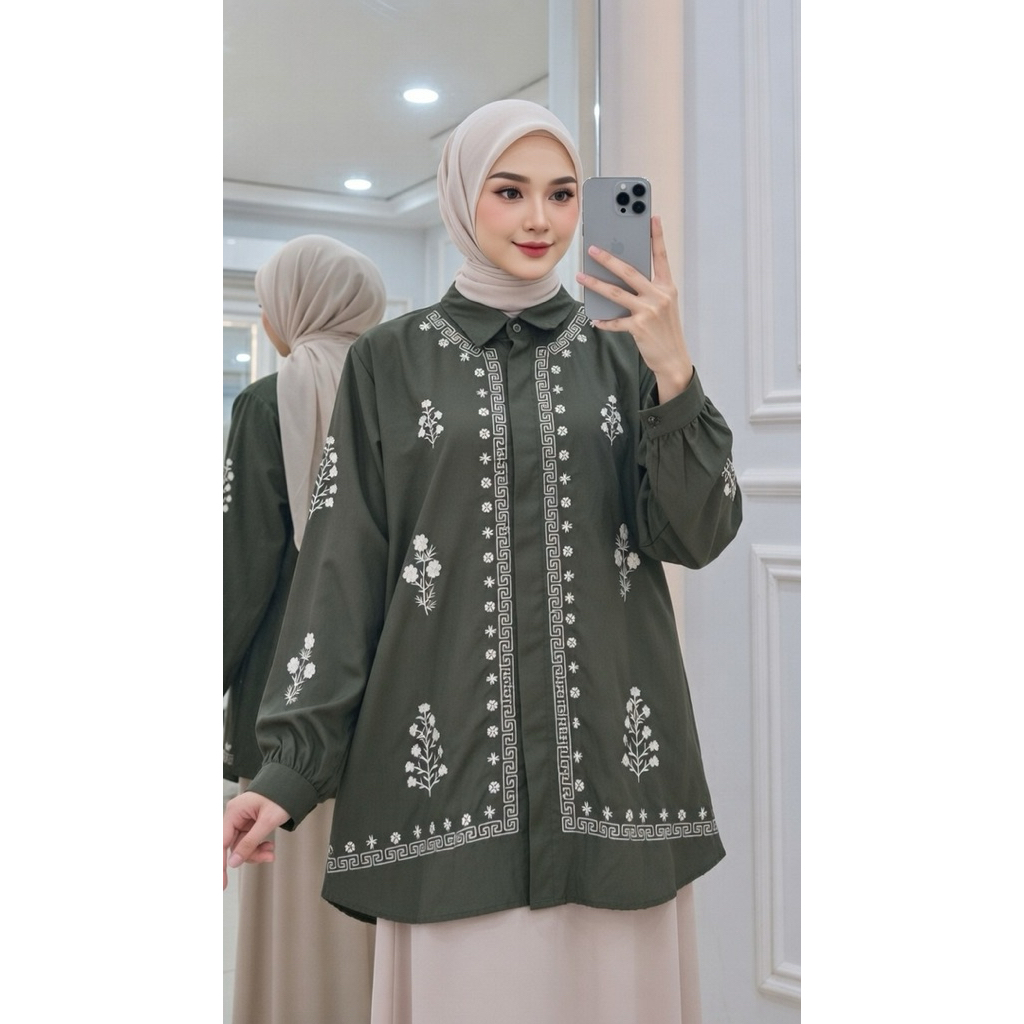 kemeja katun toyobo bordir jepang mix payet bordir full guring,blus bunga armany silky, blus bunga k