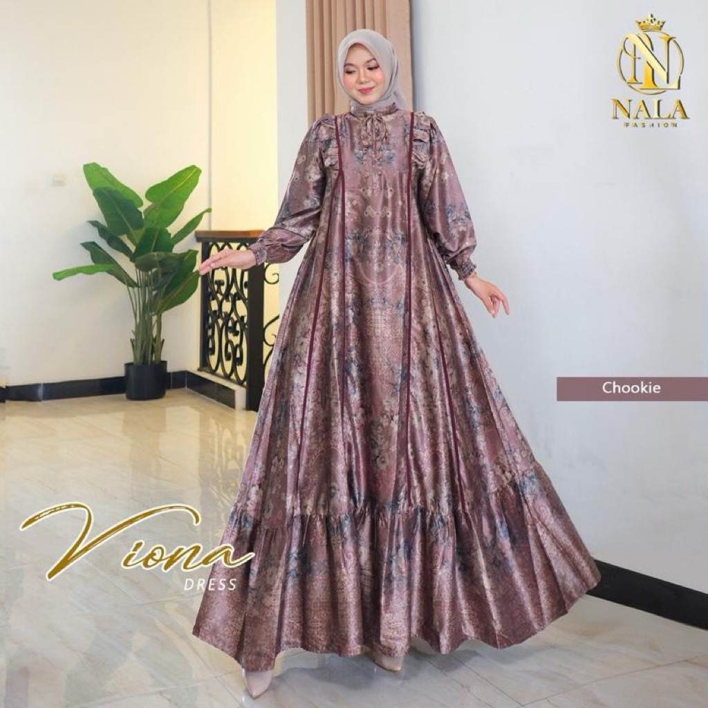 Viona Dress Silk Sutra Premium Ziper Depan Aksen Rempel Pundak Tali leher pergelangan tangan smoke b