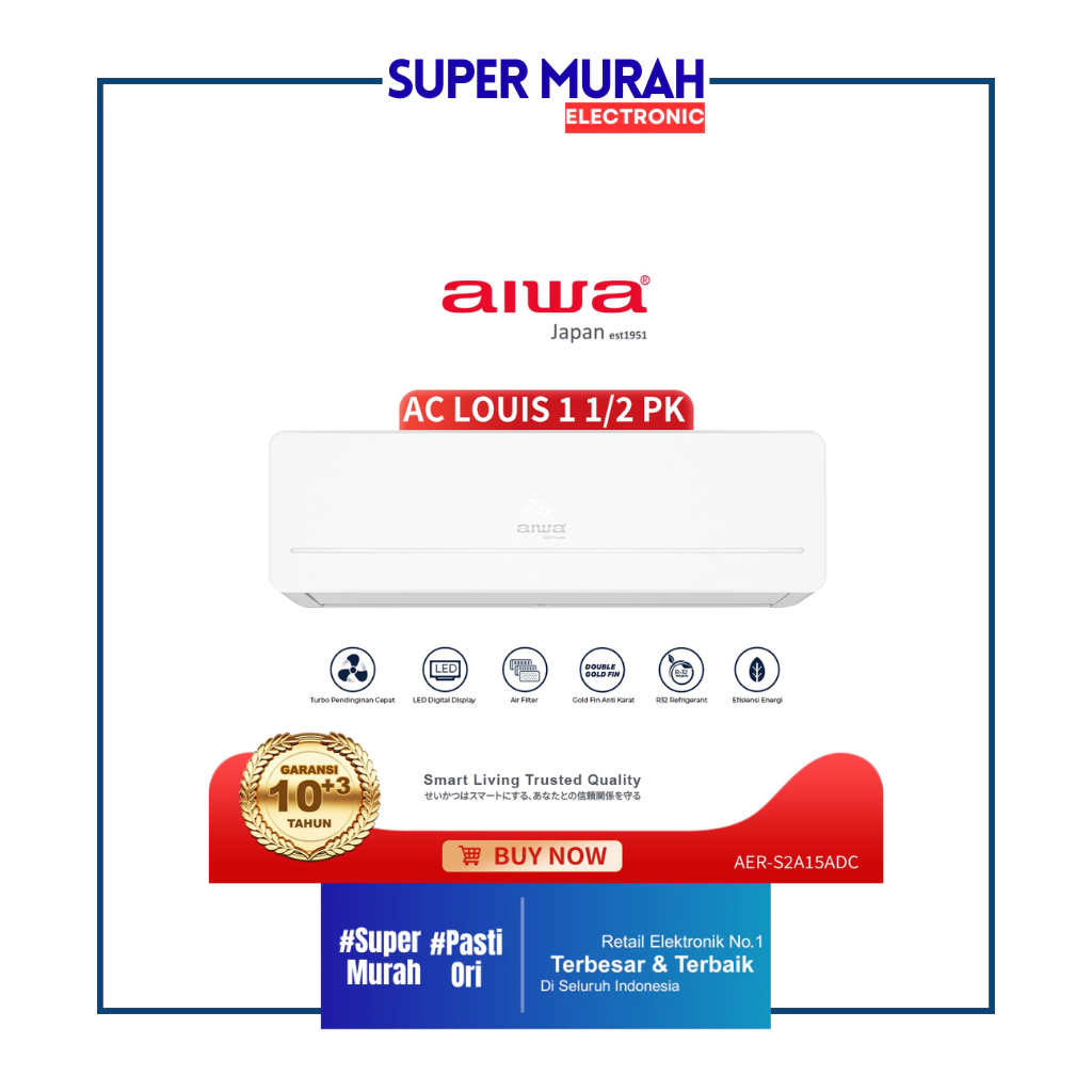 AC AIWA 1 1/2 PK / AC 1.5 PK NOVA R32 Low Watt - AC Split Murah Berkualitas | SM ELECTRONIC