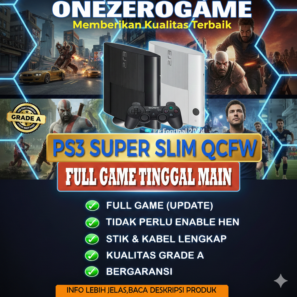 PS3 SUPER SLIM QCFW  ASLI SONY HD 250GB/500GB/1TB FULL GAME KUALITAS GRADE AAA