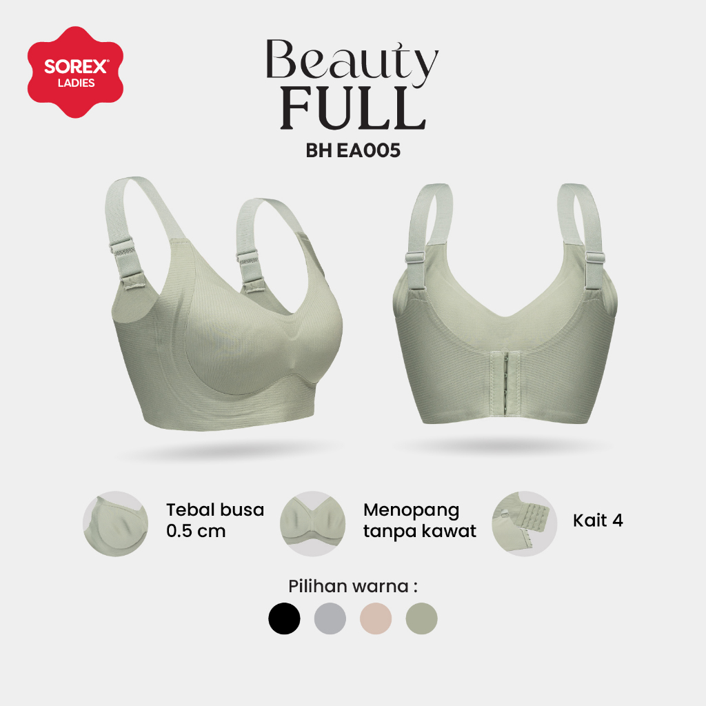 Sorex Bra Beauty Full Invisible Tanpa Kawat Full Cup Kait 4 Busa Sedang Cup C EA005
