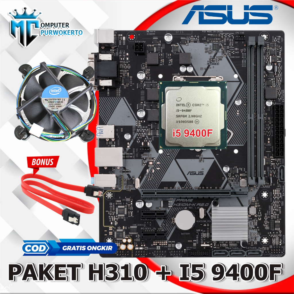 Mainboard Mobo Motherboard H310 Intel Lga 1151 + Processor Intel i5 9400F Gen 9 + Ram Pc DDR4 + Fan