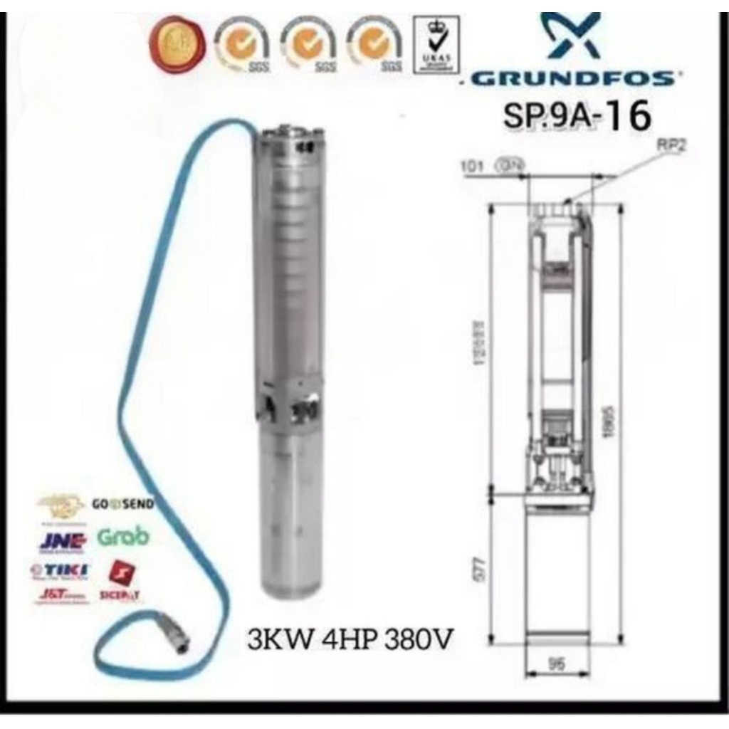 Pompa Grundfos SP 9-16 3 KW 380V Pompa Submersible Grundfos 4 HP
