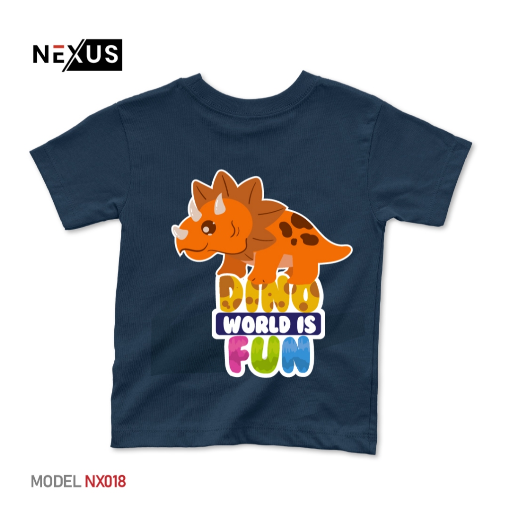 Nexus Kids - Kaos Anak Perempuan Laki-Laki Bergambar Dino World Is Fun Bahan Cotton Combed (Warna Ka