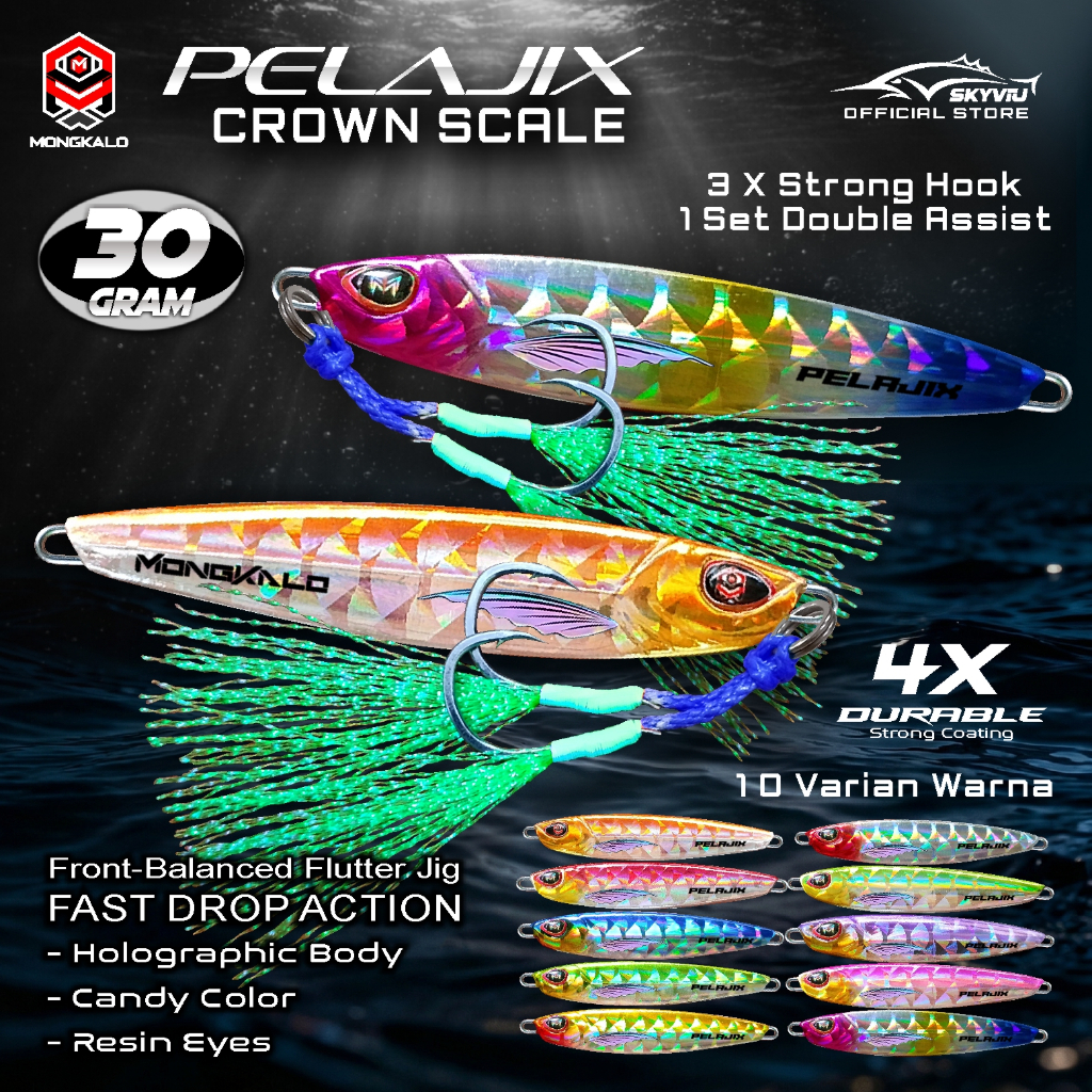 Umpan Metal Jig 30 Gram MONGKALO PELAJIX Hologram Kipas 1 set Double Assist Hook Metal Jig 30 Gram M