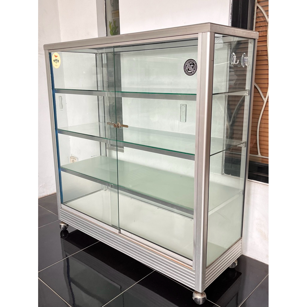 etalase kaca second seken 4 tingkat + roda