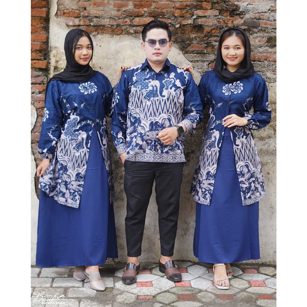 Seragam batik kantor atasan kemeja pria gamis wanita sarimbit keluarga couple modern