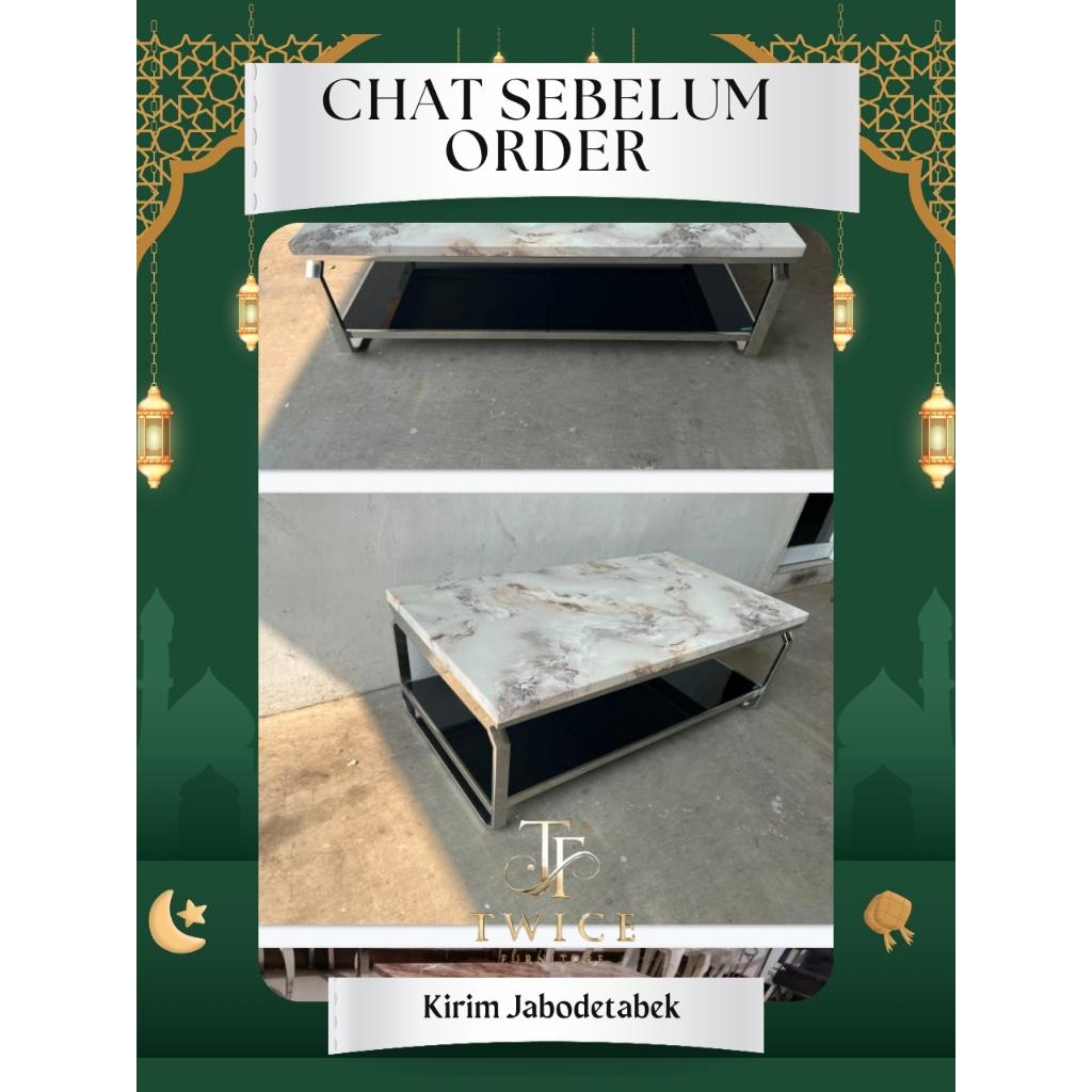 Meja Tamu Marmer 130 x 70 Bawah Kaca