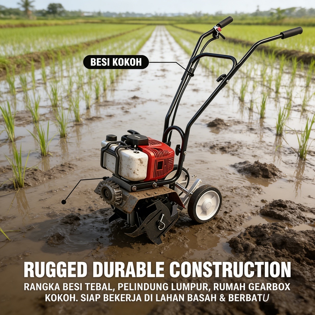TERLARIS Reaim Cultivator Mini Tiller Bensin 52CC 2-Stroke Tiller Tanah Pembukaan Parit Bensin