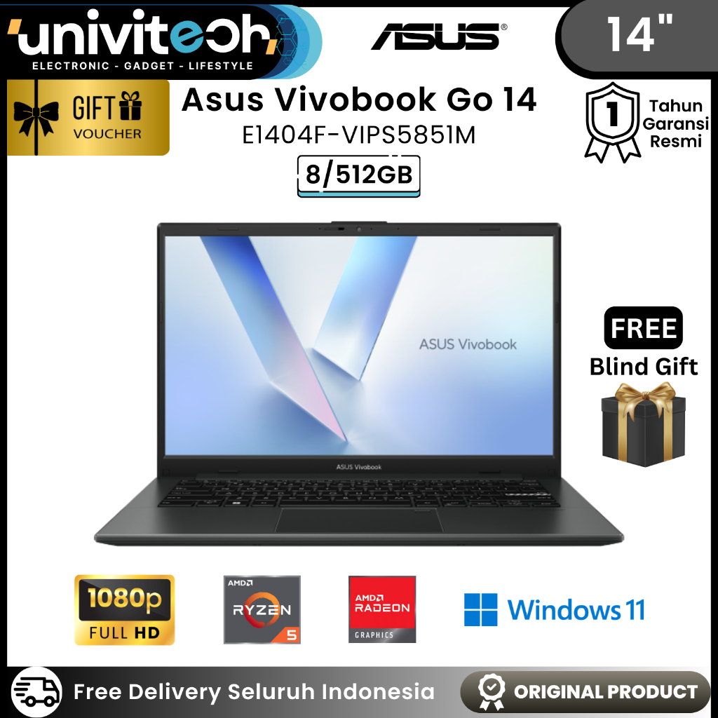 Laptop ASUS VivoBook Go 14 8/512GB SSD AMD Ryzen 5 7520U 14" FHD Windows 11, E1404F-VIPS5851M