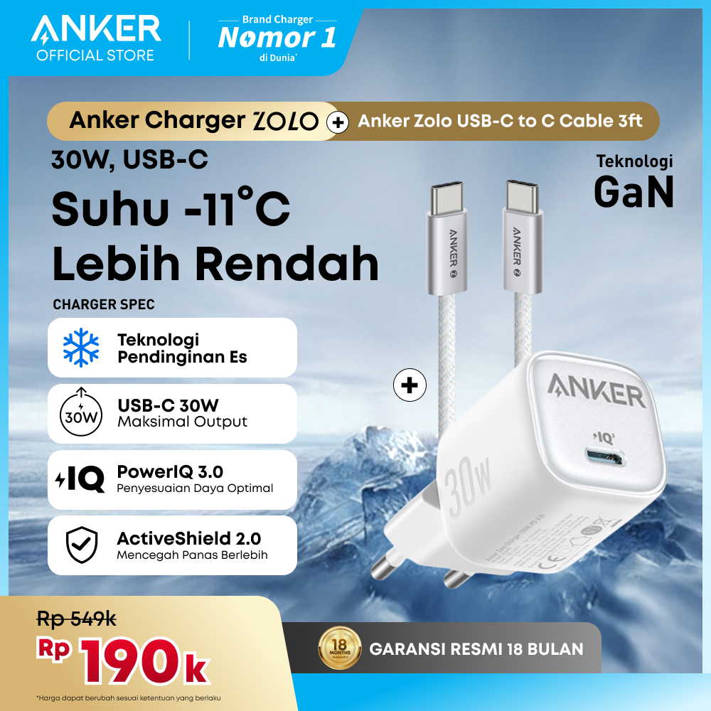 Anker Zolo GaN 20W 30W Wall Charger Adaptor Kabel for iPhone 17 16 15 14 13 Samsung Ice-Cooled PD US