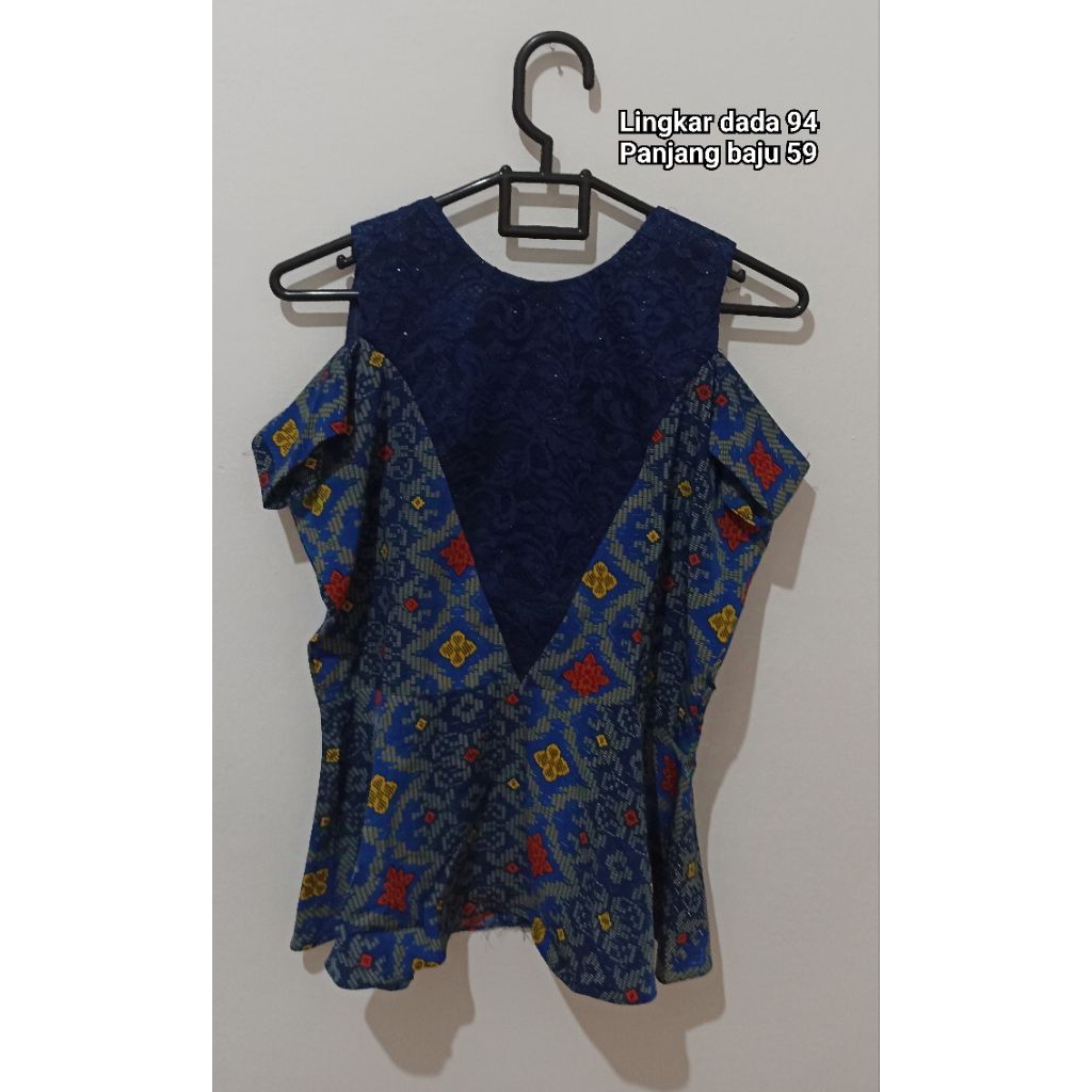 Batik Peplum Atasan Batik Biru Elektrik